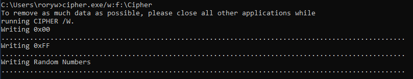 Cipher.exe command line output