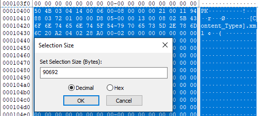 Selecting 90,692 bytes from start of the file starting cluster