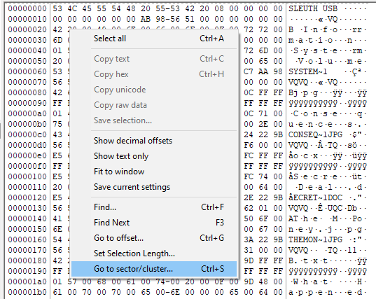 Go to sector/cluster tool in FTKimager