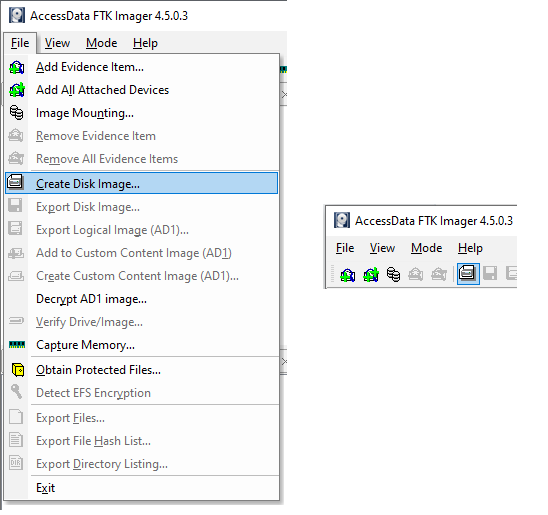 The options to "Create Disk Image"