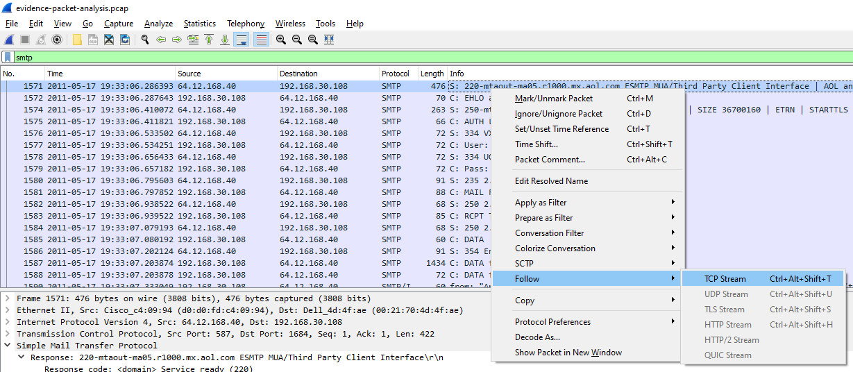 How to follow a TCP stream