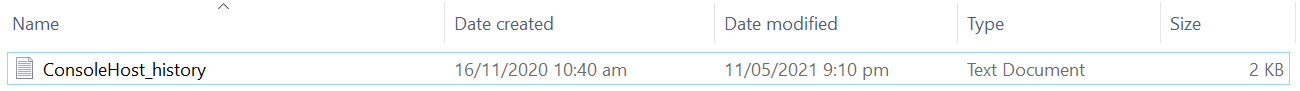 ConsoleHost_history file with created and modified timestamps